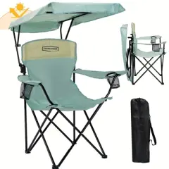 UBSSO Folding Camping Chair With Reinforced Shade Canopy Comfortable Wide Seat With Cup Holder And Side Pocket Portable Outdoor Chair