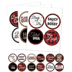 Big Dot of Happiness Flannel Fling Before the Ring - Buffalo Plaid Bachelorette Party Badges Sticker Set of 12
