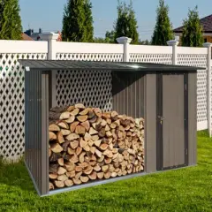 MOEPISY Outdoor Metal Firewood Rack and Storage Shed, Brown and Black,Two-in-one function