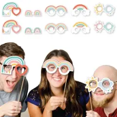 Big Dot of Happiness Hello Rainbow Glasses - Paper Card Stock Boho Baby Shower and Birthday Party Photo Booth Props Kit - 10 Count