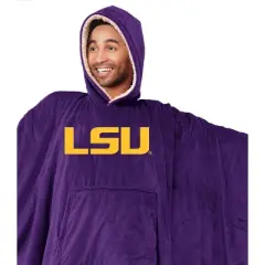 NCAA LSU Tigers Team Color Bloncho with Logo Patch and Faux Shearling Inside Throw Blanket