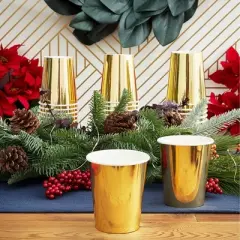 Sparkle and Bash 50 Pack Gold Foil 9oz Paper Cups for Hot Drinks, Party Supplies, Weddings, Bridal Showers