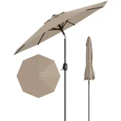 Garvee 9FT Patio Umbrella Outdoor with Push Button Tilt and Crank, 8 Sturdy Ribs UV Protection Waterproof for Garden, Pool, Brown