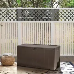 Extra Thin 110 Gallon Resin Deck Box, Heavy Duty Storage Box for Pool Accessories, Patio Furniture, Cushions and Garden Tools