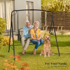 VINGLI Heavy Duty Metal Porch Swing Frame with Extra Safety Side Bars, Hanging Swing Frame for Yard, Garden, Lawn, Outdoors