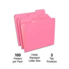 HITOUCH BUSINESS SERVICES Reinforced File Folders 1/3 Cut Letter Size Pink 100/Box TR508952/508952