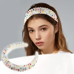 Unique Bargains Crystal Headband Rhinestone Hairband for Women Multicolored 1.2 Inch Wide 1Pcs