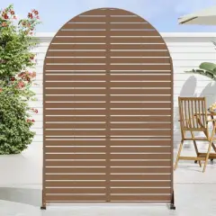PexFix 72 x 47 Inch Louvered Arch Metal Privacy Screen Freestanding Outdoor Divider Panel for Patio Deck Balcony Heavy Duty Base Weatherproof Brown