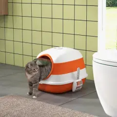 PawHut Cat Litter Box with Lid, Covered Litter Box with Air Freshener, Large Two-Way Entrance Kitty Litter Box, Foldable, Easy Clean