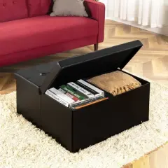 30" Button Tufted Folding Storage Ottoman Bench and Coffee Table with Smart Lift Top - Mellow