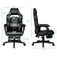 Tangkula Gaming Chair Height Adjustable with Cushion Ergonomic High Back Blue/Black/ Red/ White