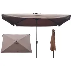 Okak 10 x 6.5ft Outdoor Patio Waterproof Umbrella with Push Button Tilt Market Table Umbrella with Crank Rectangular for Pool Deck Garden