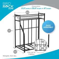 BirdRock Home 3-Bike Stand Rack with Storage - Black