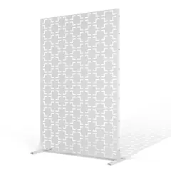 TOAOTBNBO Metal Privacy Screen with Stand, Decorative Privacy Fence Panels with Square Pattern, Outdoor Privacy Screen for Garden, White