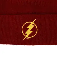 The Flash Lightning Bolt Logo Plain Maroon Knitted Embroidered Cuffed Winter Beanie