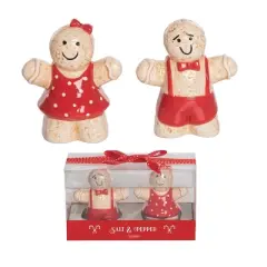 Transpac Dolomite Gingerbread Couple Salt and Pepper Shaker Set Ceramic Christmas Decor for Holiday Celebrations