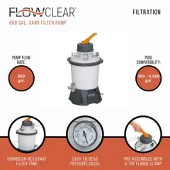 Bestway 58516E Flowclear 800 Gallon Sand Filter Pump for Above Ground 300 to 4,800 Gallon Swimming Pools, (Sand Sold Separately)