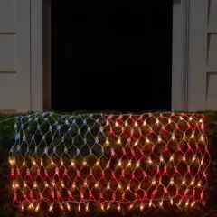 Northlight American Flag Mini Net Style Lights - 2' x 2.75' - Red, White and Blue - White Wire