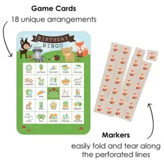 Big Dot of Happiness Woodland Creatures - Picture Bingo Cards and Markers - Birthday Party Bingo Game - Set of 18