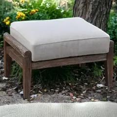 Courtyard Casual Bermuda FSC Teak  Ottoman  FSC FSC Teak Rustic Taupe Stain with Weathered Gray Wicker  Fully Assembled