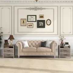 Tangkula 2 PCS Nightstand w/ 2 Drawers Farmhouse Bed Side Table w/ Open Storage Shelf