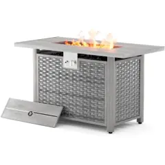 Evita Outdoor Fire Pit Table with 50,000 BTU Output with Propane Tank, Glass Stones-43 x 22 x 25.2 lnch (Gray)