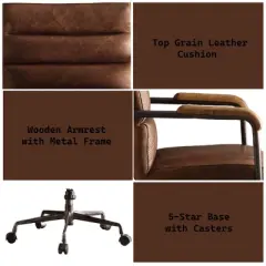 PAGED Retro Office Chair Height Adjustable Gaming Chair with Lift Seat, High Backrest, Wooden Armrest for Living Room, Home Office