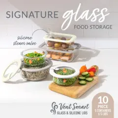 Bentgo 10pc Glass Signature Glass Food Storage Set White Stone