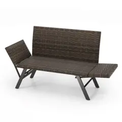 Costway Patio Convertible Sofa for 2 with Adjustable Armrests Metal Frame Wicker Couch