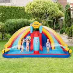 Outsunny 5-in-1 Inflatable Water Slide, Kids Castle Bounce House with Slide, Pool, Basket, Climbing Wall, Carry Bag, Repair Patches