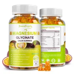 GreenPeople Magnesium Glycinate Gummies 400mg with Calcium, Potassium, Vitamin D for Stress Relief & Sleep, 60 Ct (Passion fruit flavor)