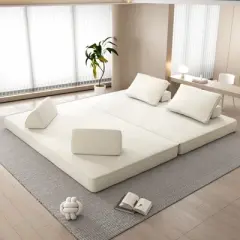 Convertible Sofa Bed with Removable Backrests & Pillows, Fluffy Chenille DIY Sleeper Sofa Couch Chaise Lounge Game Pad - ModernLuxe