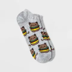 Women's Cat Hamburger Low Cut Socks - Light Heather Gray 4-10: Funny Knit Gift