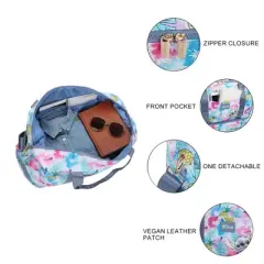 Disney Stitch Embroidered Character Art On Tropical Print 17.5" Duffle Bag