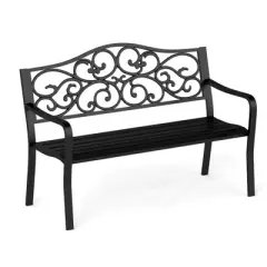 Costway 50" Porch Bench with Ergonomic Backrest & Armrests Floral Patterns Curved