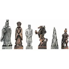 WE Games Chinese Qin Chess & Checkers Game Set - Pewter Chessmen & Black Stained Wood Board with Storage Drawers 15 in.