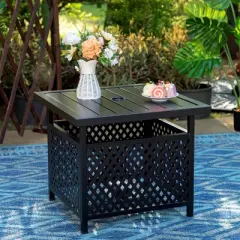 3pc Patio Conversation Set with Wicker Rattan Chairs & Square Coffee Table with Umbrella Hole - Captiva Designs