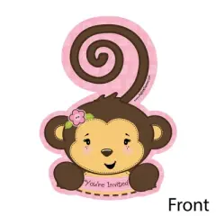 Big Dot of Happiness Pink Monkey Girl - Shaped Fill-in Invitations - Baby Shower or Birthday Party Invitation Cards with Envelopes - Set of 12