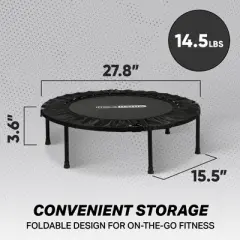 HolaHatha 36 Inch Portable Foldable Mini Trampoline Fitness Rebounder with 5 Level Adjustable Handle, Supports up to 330 Pounds, Black