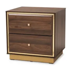 Cormac Wood and Metal 2 Drawer Nightstand - Baxton Studio