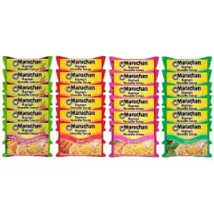 Maruchan Ramen Instant Noodle Soup Mix 24 Packs, 4 Flavors - 6 Beef, 6 Lime Chili Shrimp, 6 Chilli, 6 Shrimp