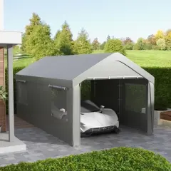 Outsunny Carport 10' x 20' Portable Garage, Heavy Duty Car Port Canopy with 2 Roll-up Doors & 4 Windows