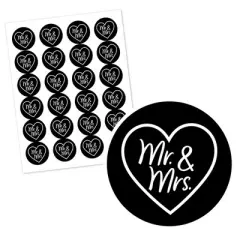 Big Dot of Happiness Mr. and Mrs. - Black and White Wedding or Bridal Shower Circle Sticker Labels - 24 Count