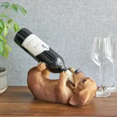 True Dachshund Polyresin Wine Bottle Holder Set of 1, Yellow, Holds 1 Standard Wine Bottle