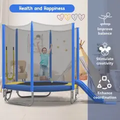 Whisen 7FT Round Trampoline for Kids with Safety Enclosure, Slide and Ladder, Easy Assembly