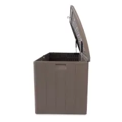 Plastic Development Group 105-Gallon Weather-Resistant Resin Outdoor Storage Patio Deck Box with Gas Shock Lid, Driftwood Gray