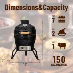 Acekool 13" Ceramic Charcoal Grill - Portable Egg-Style Cooker with Stand, Stainless Grate & Heat Deflectors for Outdoor BBQ & Baking