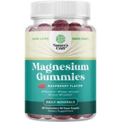 Magnesium Gummies, Relaxing Magnesium Citrate Gummies for Muscle Function and Relaxation Support, Nature's Craft, Raspberry Flavor, 60 or 90ct