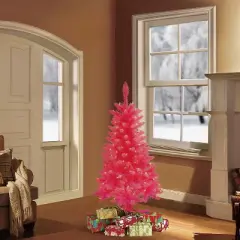 4ft Pre-Lit Fashion Artificial Christmas Tree Pink - Puleo: Incandescent Lights, Easy Setup