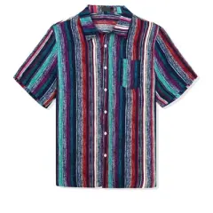 Lars Amadeus Men's Button Down Short Sleeve Casual Vertical Multicolor Shirt